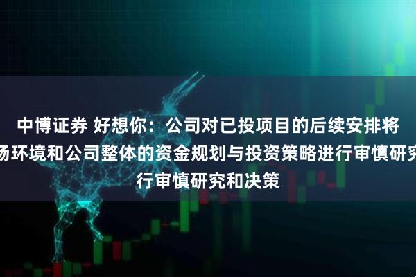 中博证券 好想你:公司对已投项目的后续安排将基于市场环境和公司整体的资金规划与投资策略进行审慎研究和决策